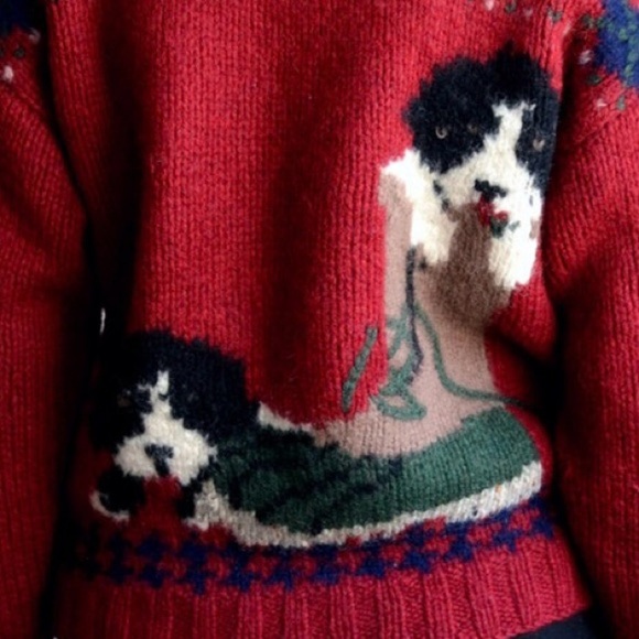 The Woolrich Women’s Springer Spaniel Puppy With Boot 100% Wool Vintage Sweater - Picture 15 of 16